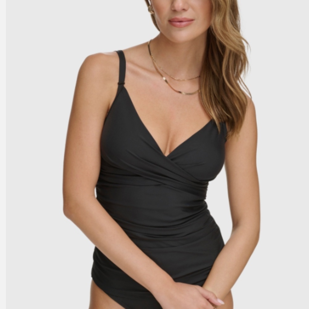 Dkny Women's Twist-Front Tankini Top - Black, Size M NWT